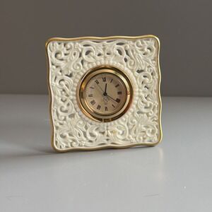 Lenox Filagree Square 3.25" Porcelain Clock w/ Gold Painted Accents- New Battery